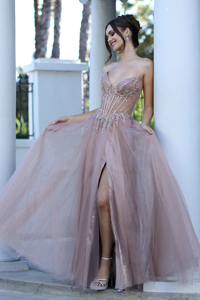 Adora Design 3269 Strapless Beaded A-Line Corset Prom Dress