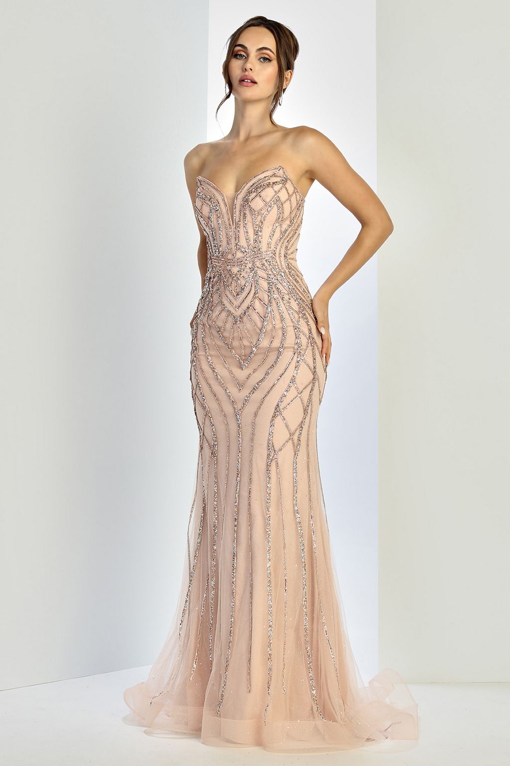 Adora Design 3276 Strapless Beaded Tulle Long Formal Prom Dress