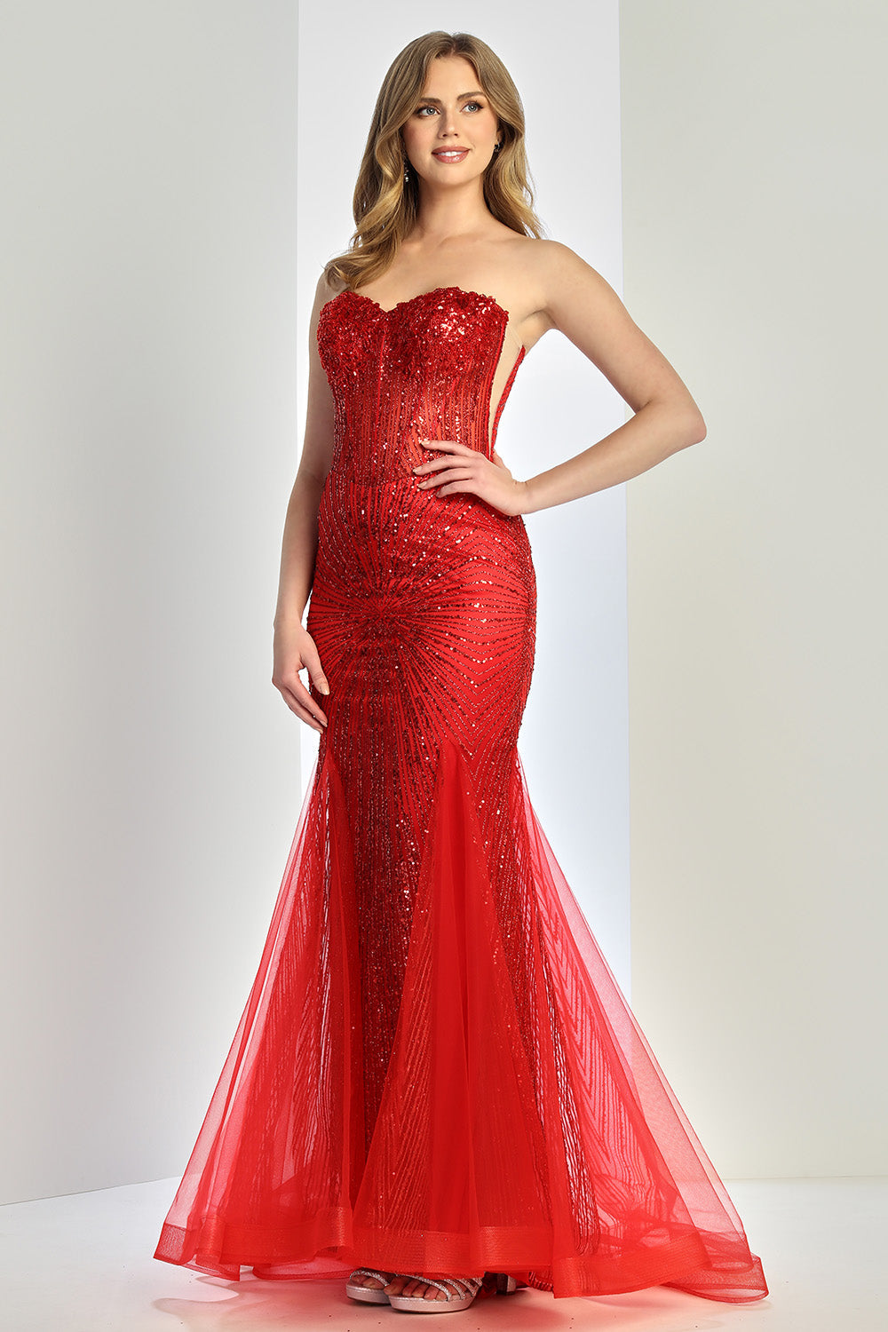 Adora Design 3278 Strapless Beaded Tulle Mermaid Prom Dress