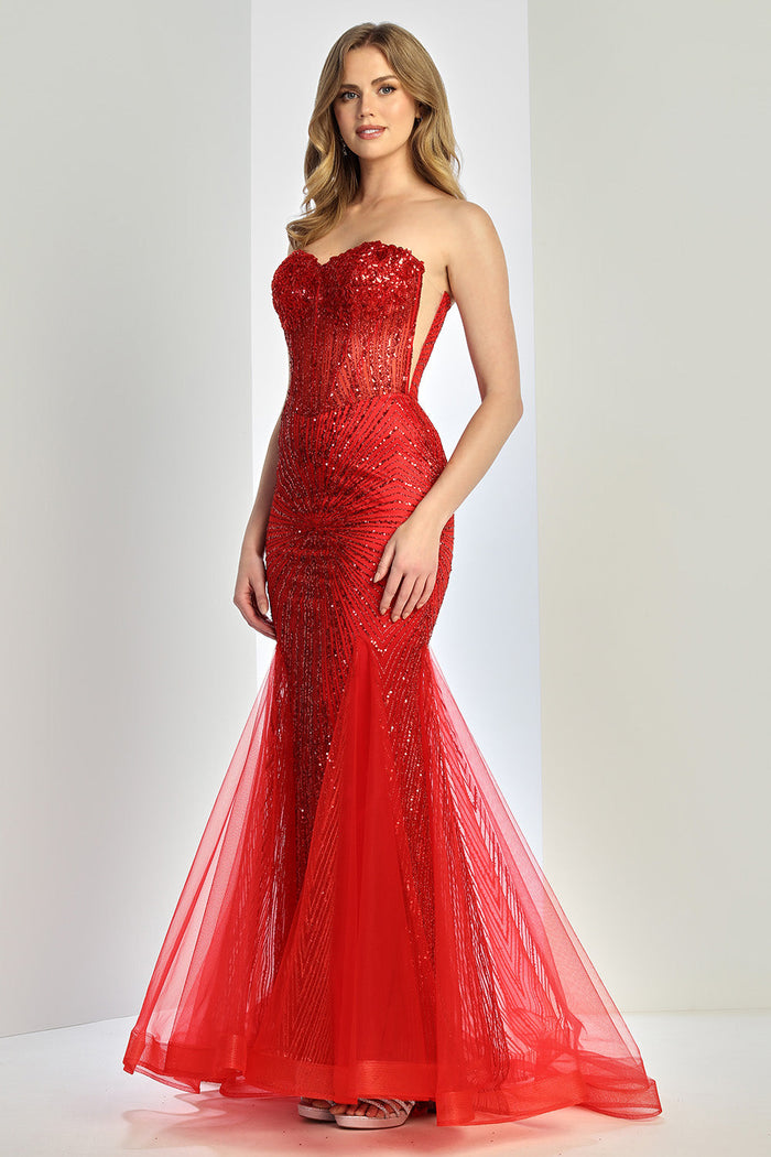 Adora Design 3278 Strapless Beaded Tulle Mermaid Prom Dress