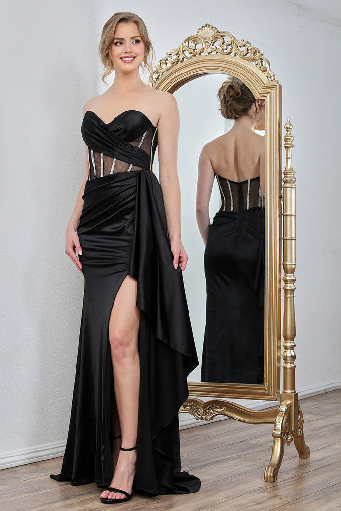 Adora Design 3290 Strapless Satin Corset Slit Formal Prom Dress