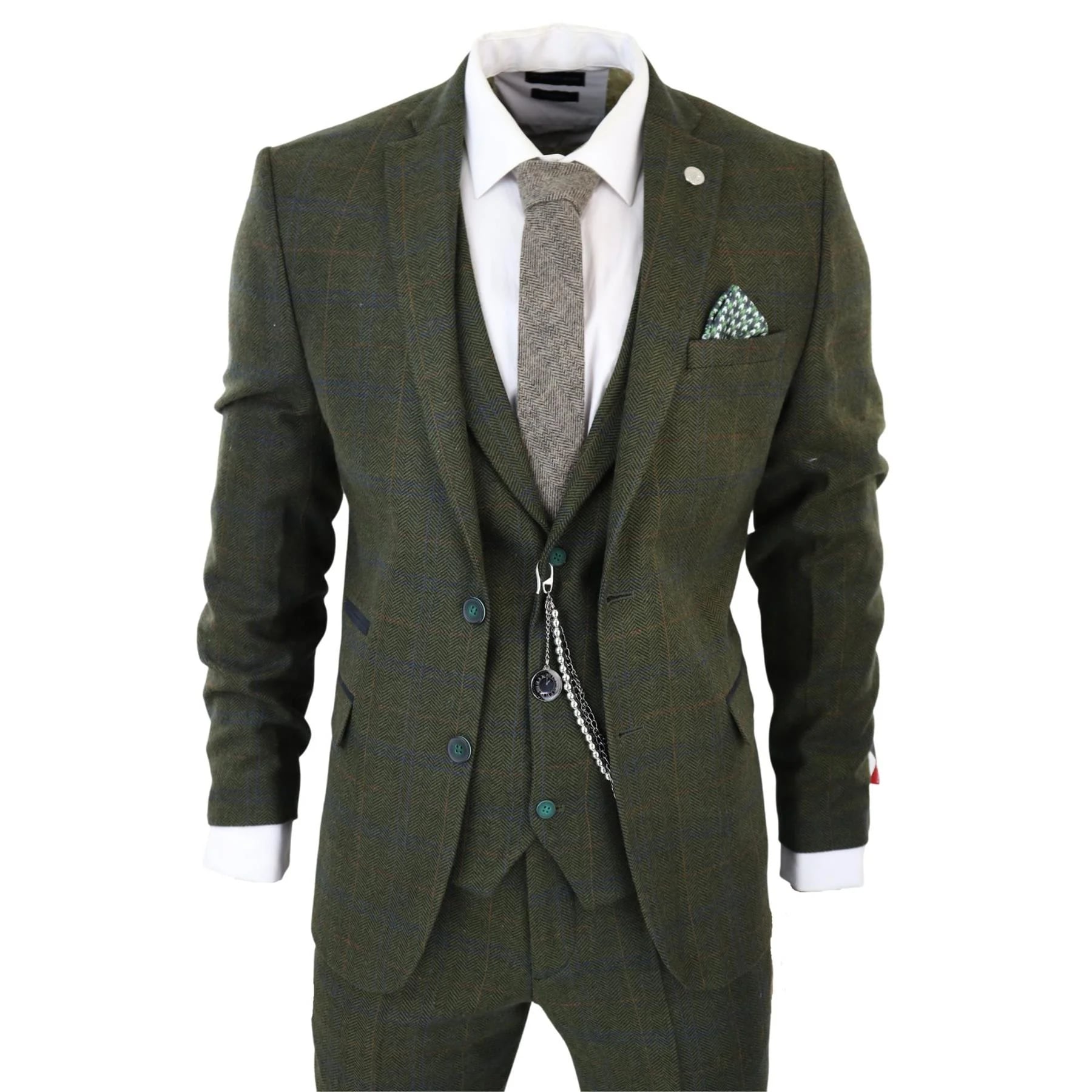 Mens Brown Wool Tweed Suit – 3-Piece Double Breasted 1920s Vintage Style