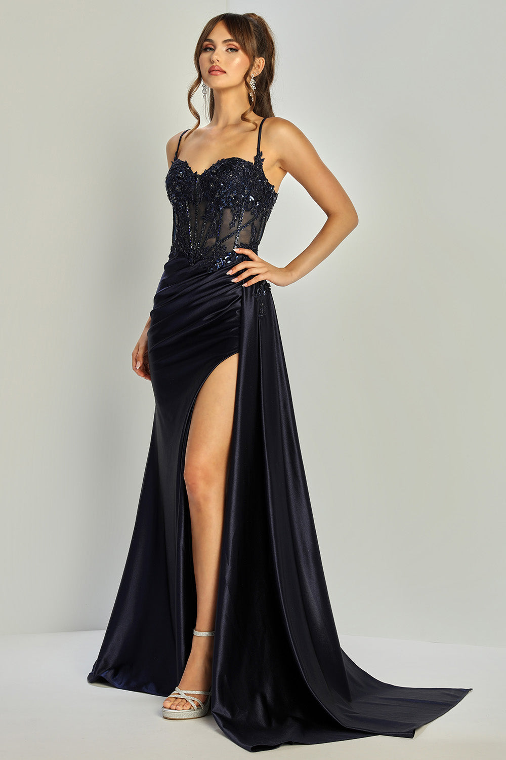 Adora Design 3302 Beaded Corset Spaghetti Strap Slit Prom Gown