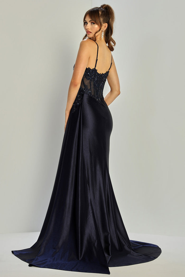 Adora Design 3302 Beaded Corset Spaghetti Strap Slit Prom Gown