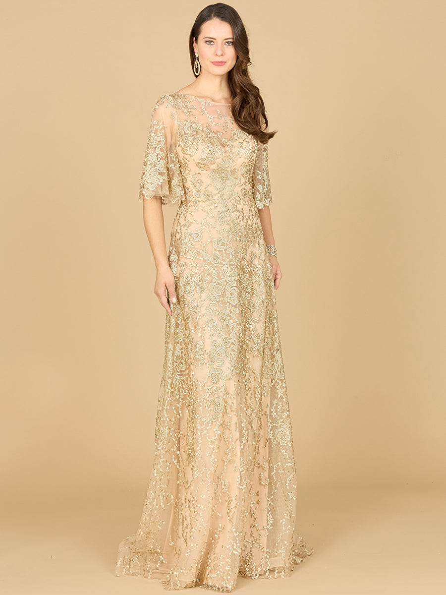 Lara 33277 Cape Sleeve Embroidered Mother of the Bride Dress