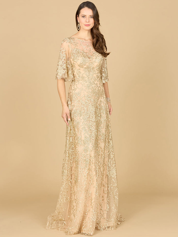 Lara 33277 Cape Sleeve Embroidered Mother of the Bride Dress