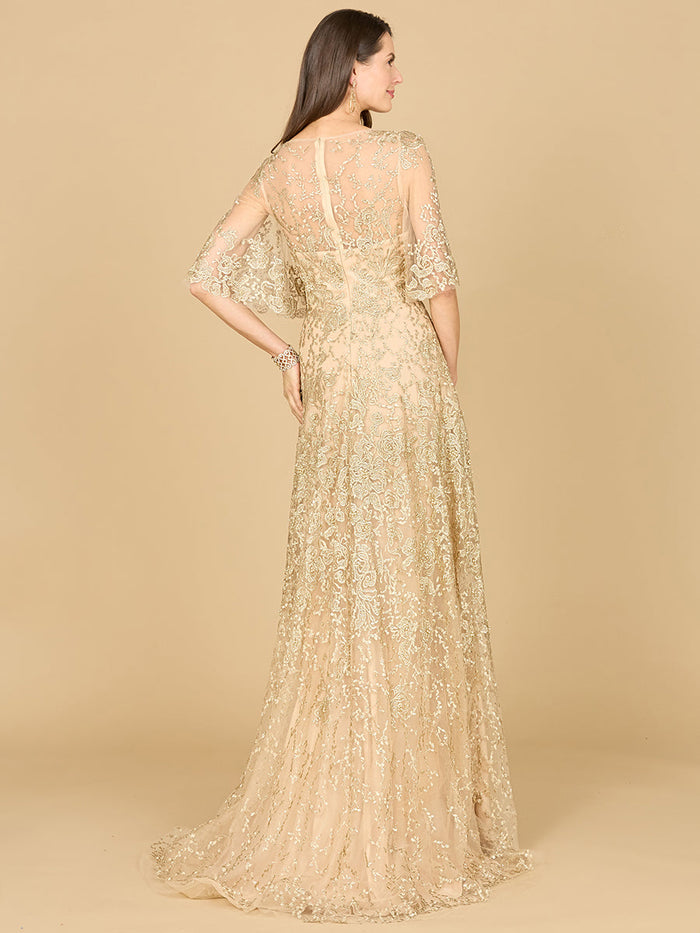 Lara 33277 Cape Sleeve Embroidered Mother of the Bride Dress