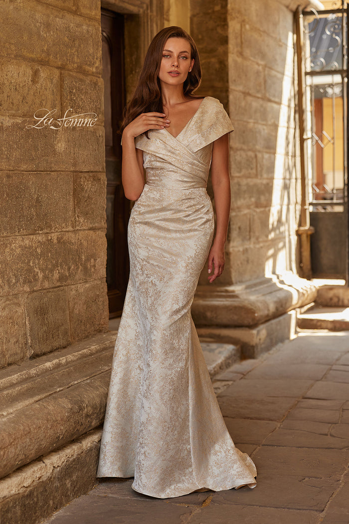 La Femme 33428 V-Neck Textured Fit and Flare Gown