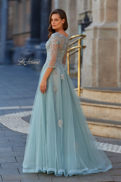 La Femme 33536 Embroidered Illusion Sleeve A-Line Gown