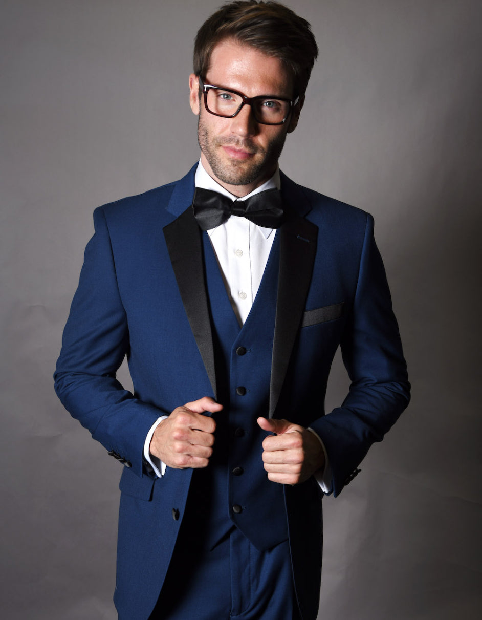 Sapphire Blue Modern Fit Wool Tuxedo with Vest