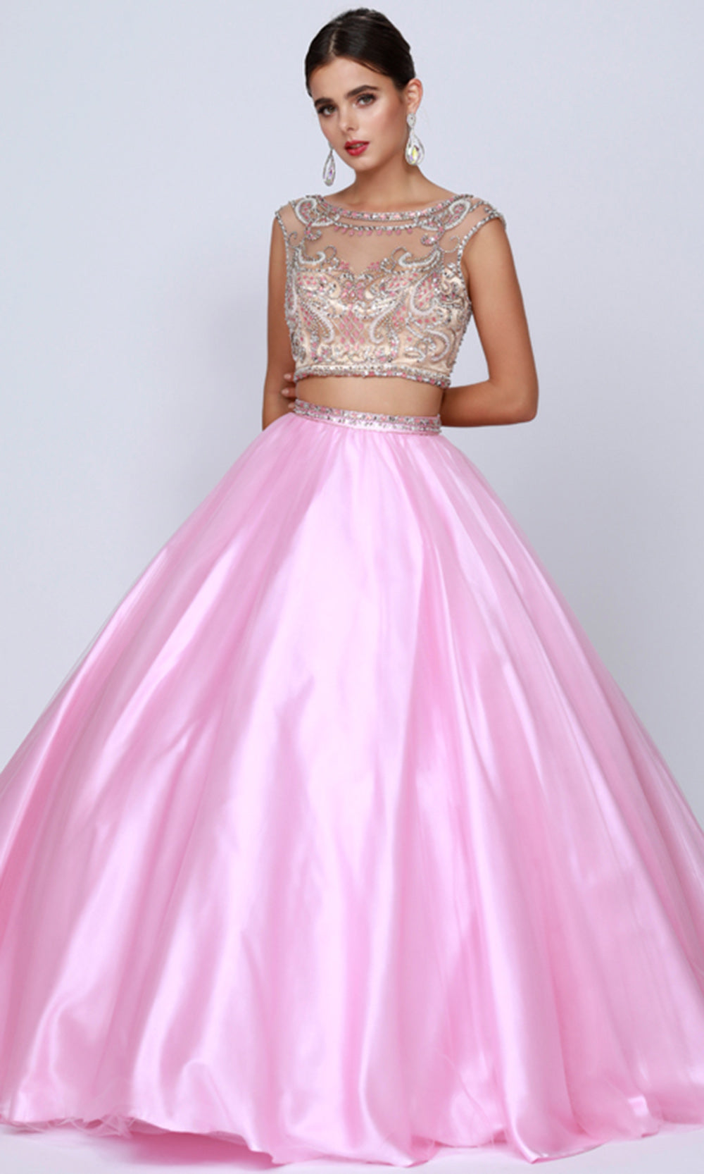 Juliet 338 Beaded Illusion Bateau Satin Ball Dress