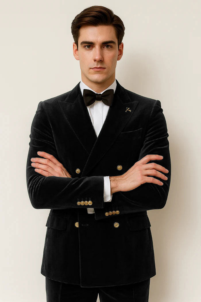 Mens Velvet Suit - Slim Fit Double Breasted Suit Blazer and Pants - Green