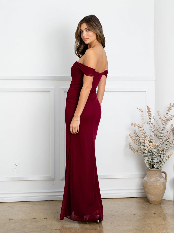 Eva USA EV3510 Structured Woven Long Slit Dress with Clean Lines