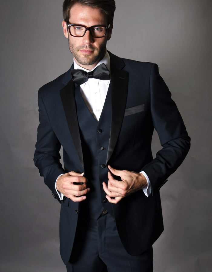 Modern Navy 2-Button Wool Tuxedo with Vest