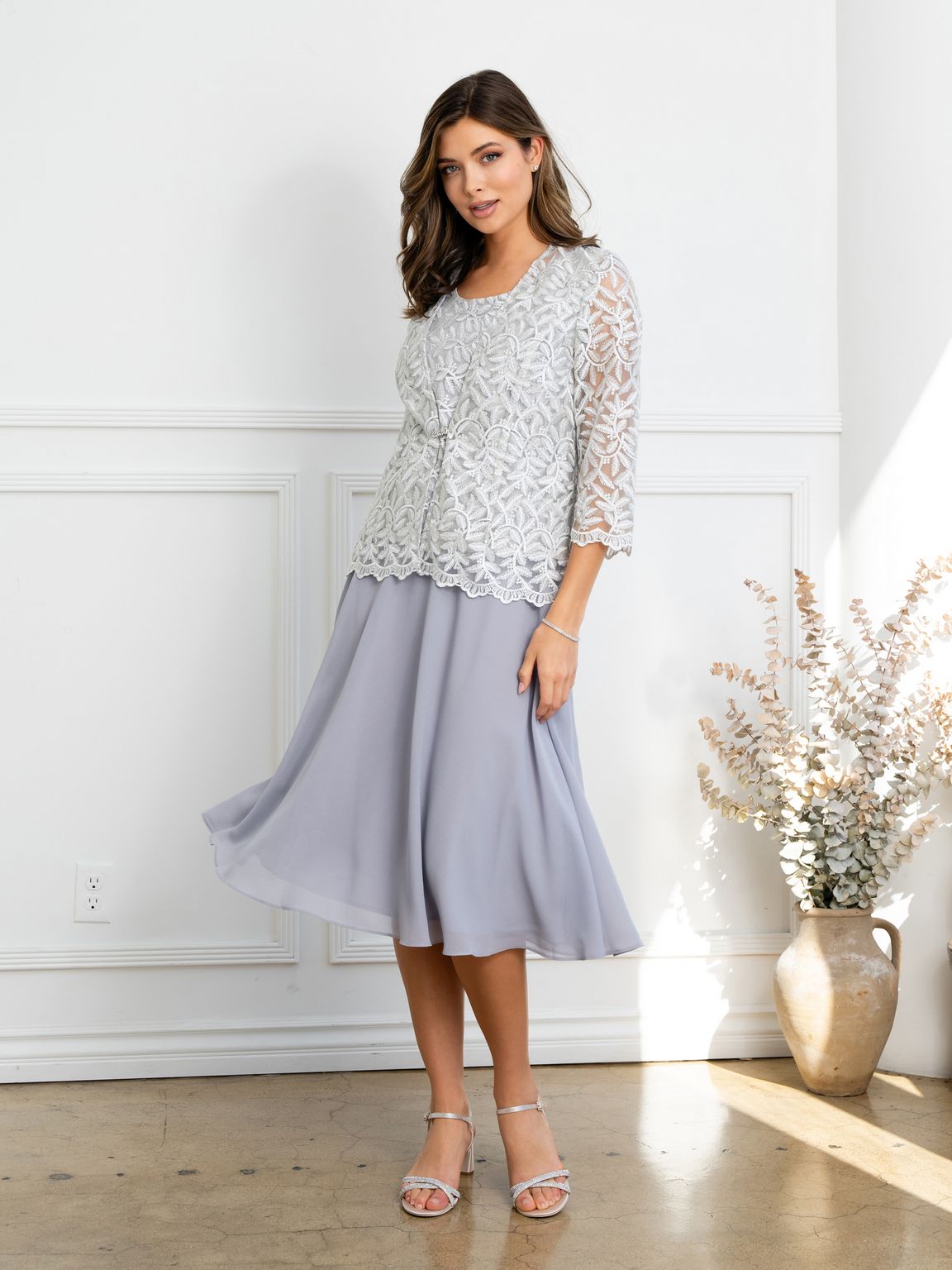 Eva USA EV3530 Structured Metallic Sheen Cocktail Set with Jacket Dress