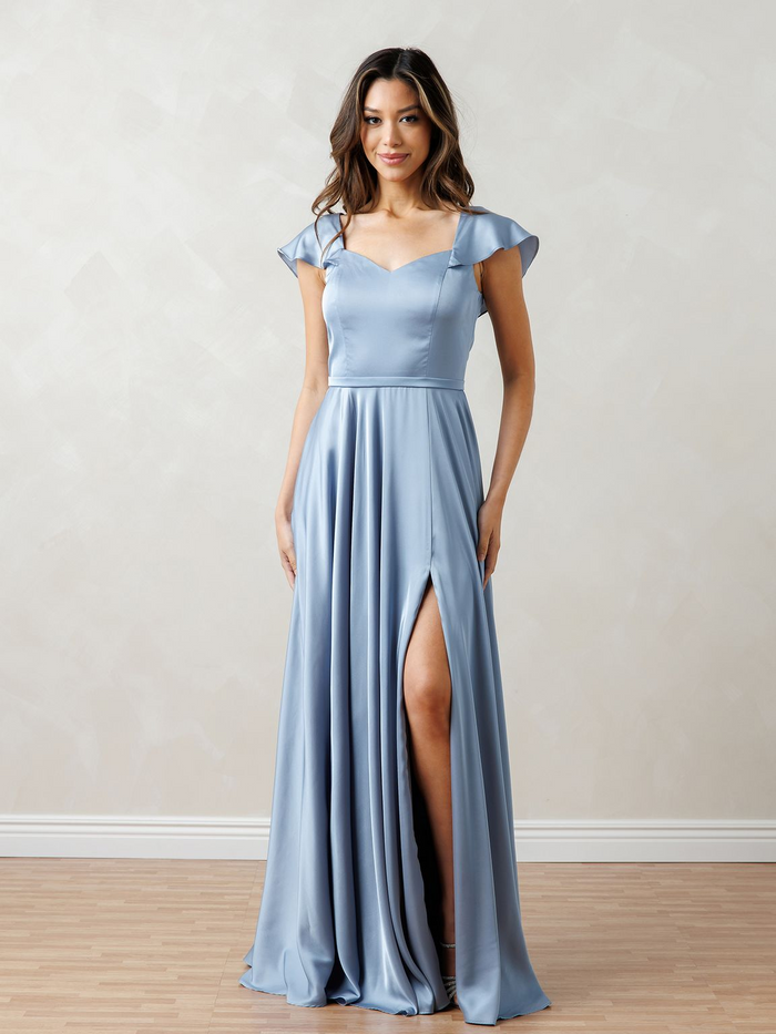 Eva USA EV3532 A-Line Flutter Sleeve Synthetic Blend Dress with Clean Silhouette