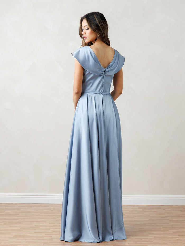 Eva USA EV3532 A-Line Flutter Sleeve Synthetic Blend Dress with Clean Silhouette