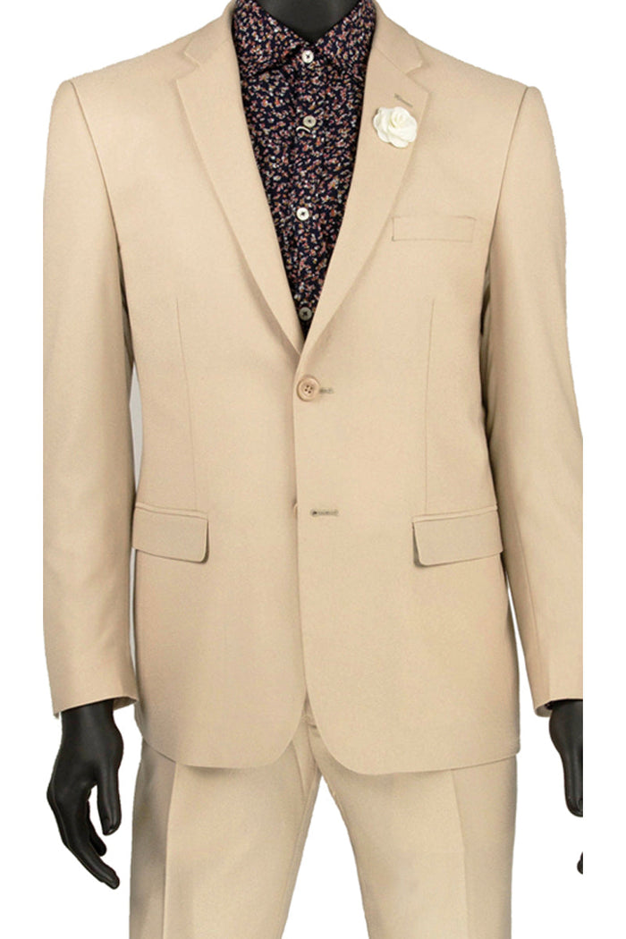 Mens Slim Fit Wool Feel Suit Beige