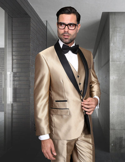 Shiny Sharkskin Gold Shawl Lapel Tuxedo
