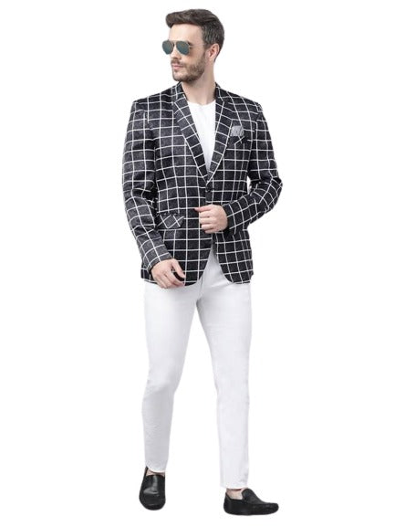 Black and Bold White Plaid Blazer - Mens Black Sport Coat