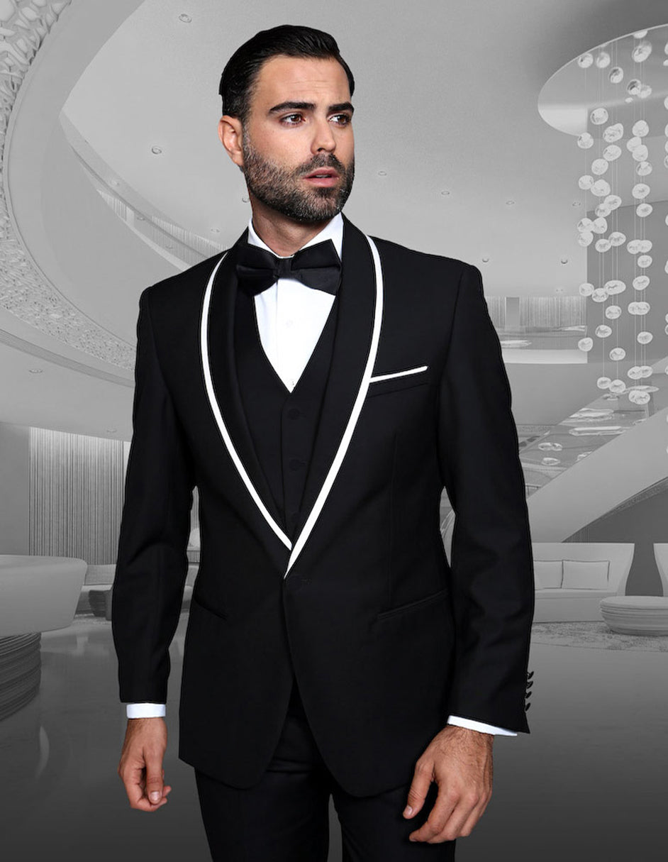 Black Wool Vested Shawl Lapel Tuxedo