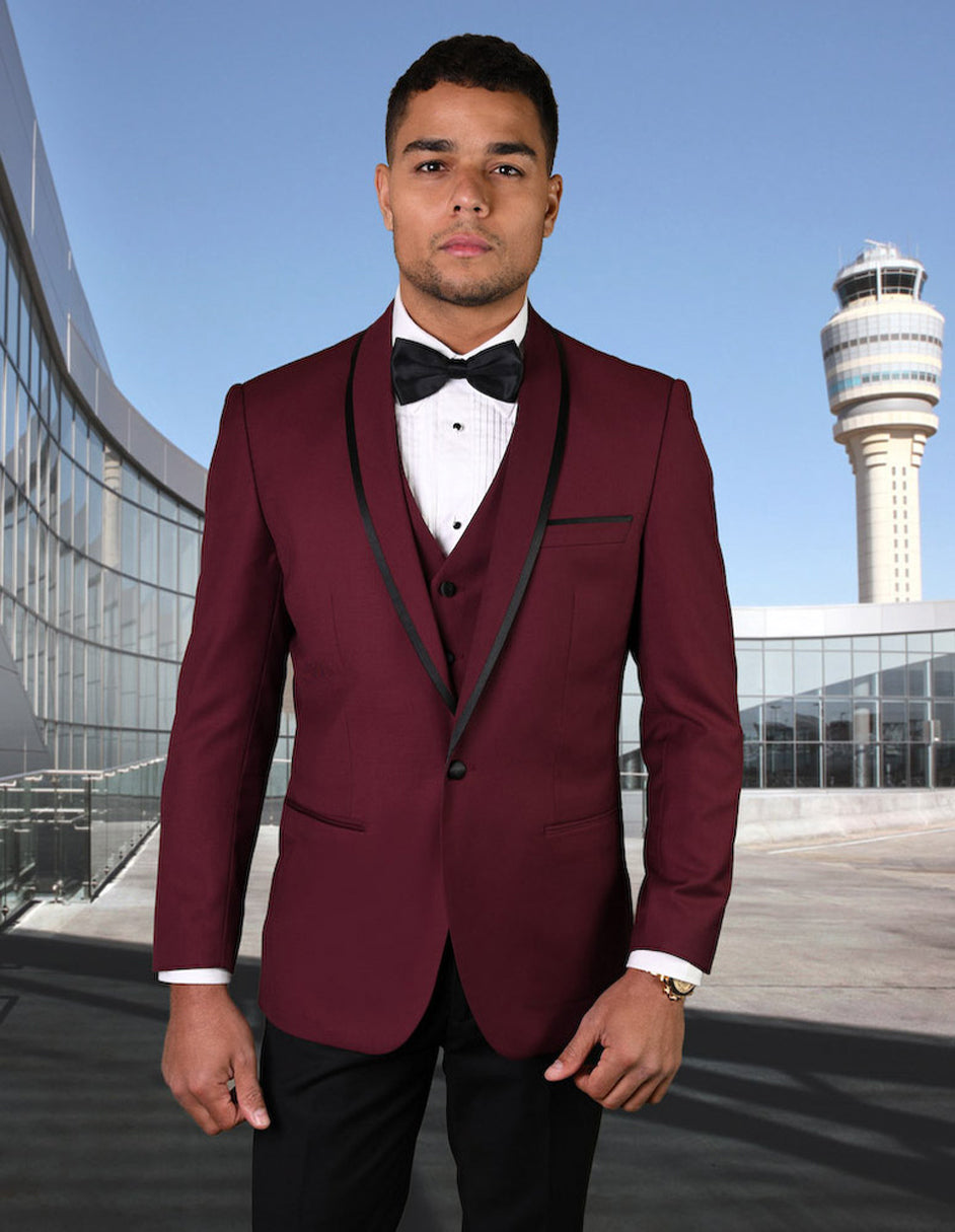 Burgundy & Black Wool Shawl Lapel Tuxedo Set