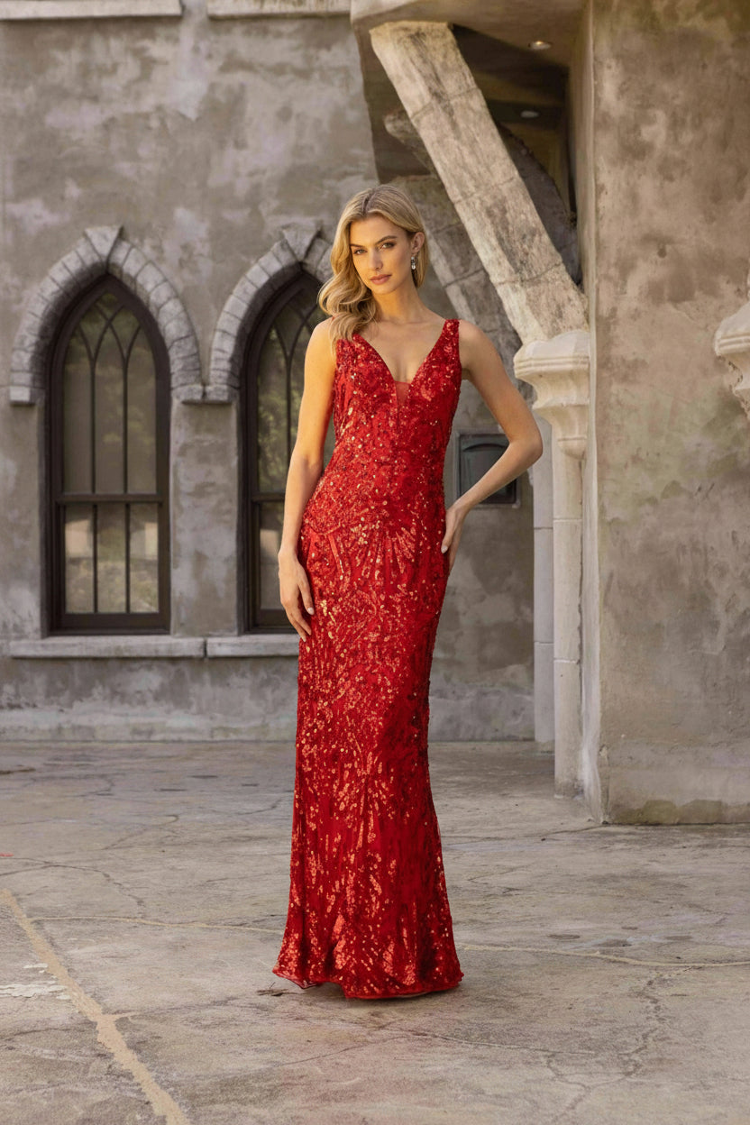 Primavera Couture 3908 - Beaded Sequin Fitted Prom Dress
