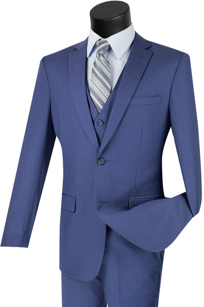 Mens Vested Slim Fit Indigo Wool Feel Suit
