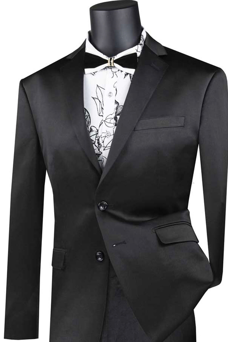 Ultra Slim Black Stretch Sateen Suit