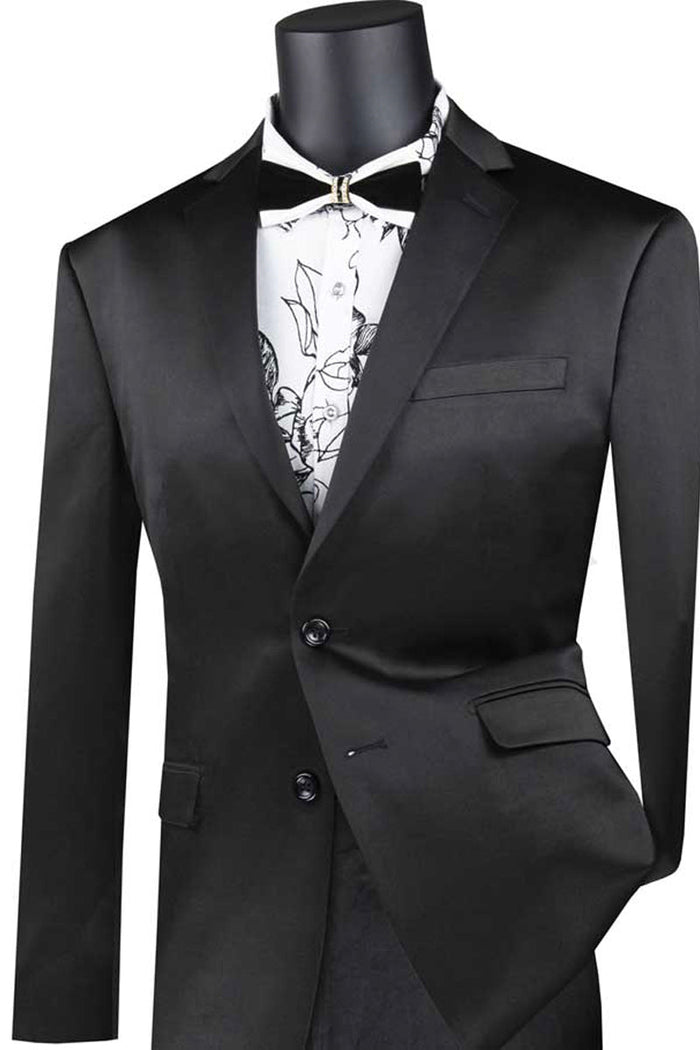Ultra Slim Black Stretch Sateen Suit