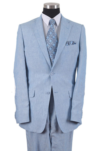 Men’s Light Blue Linen Suit with Elbow Patches