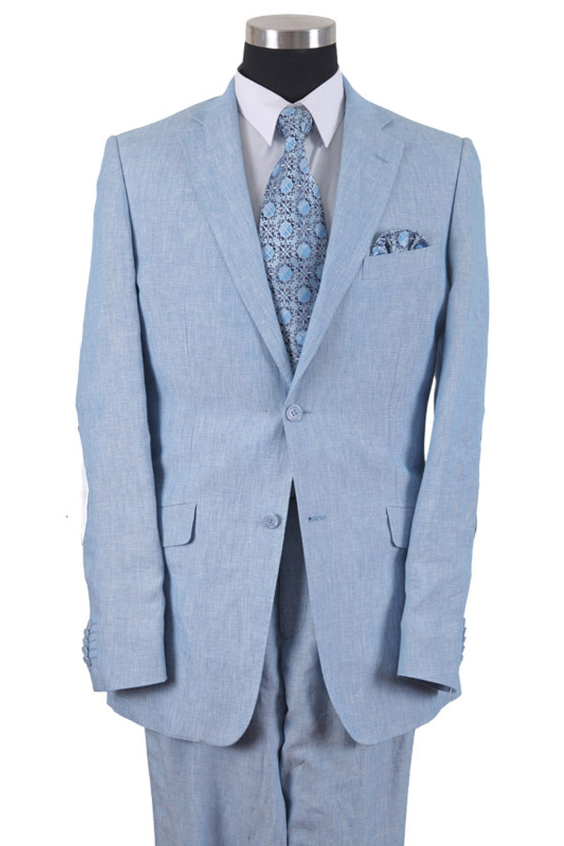 Men’s Light Blue Linen Suit with Elbow Patches