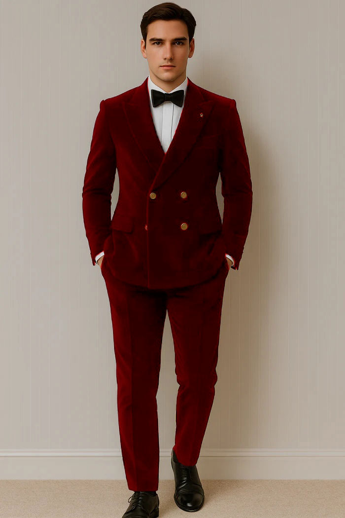 Mens Velvet Suit - Slim Fit Double Breasted Suit Blazer and Pants - Green