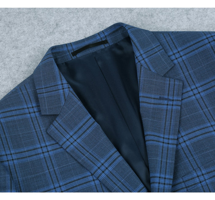 Men's Slim Fit Windowpane Stretch Suit by Renoir