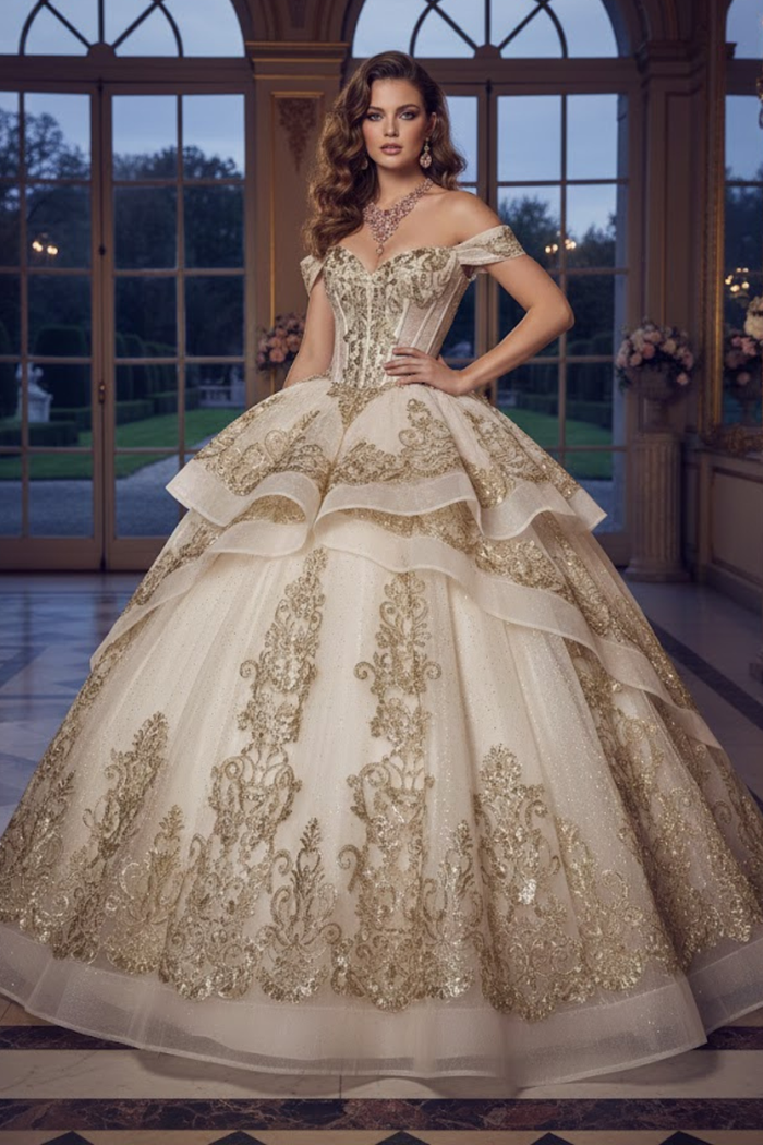Off Shoulder Corset Ball Gown by Bella Princess PQ1074