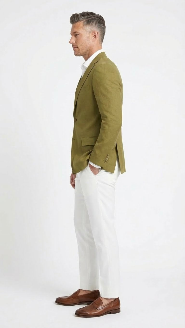 Men’s Olive Green Blazer Sport Coat – Linen Fabric Summer in pistachio sage Green Olive Green / 40 Long