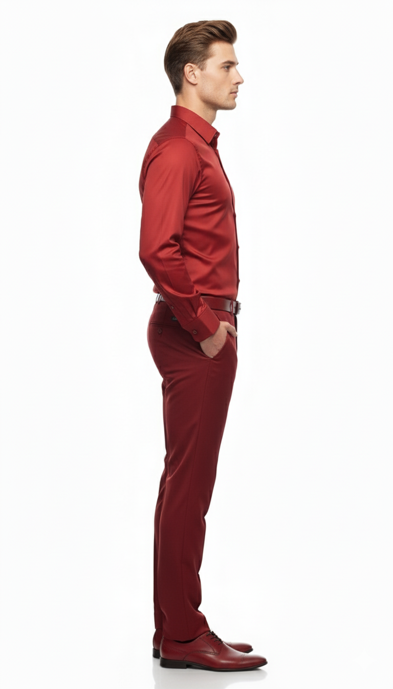 Men’s Red Satin Dress Shirt – Luxury Long Sleeve Formal Shirt for Parties, Weddings, and Business Wear