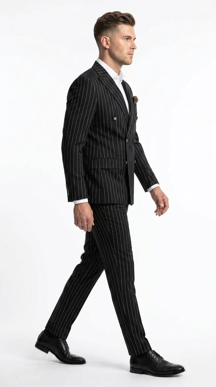 Men's Black Pinstripe Tuxedo Suit – Classic  and 1920s Gangster Formal Wear Vintage 1940s 1930s Look