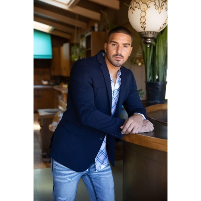 Mens Double Button Western Blazer - Navy