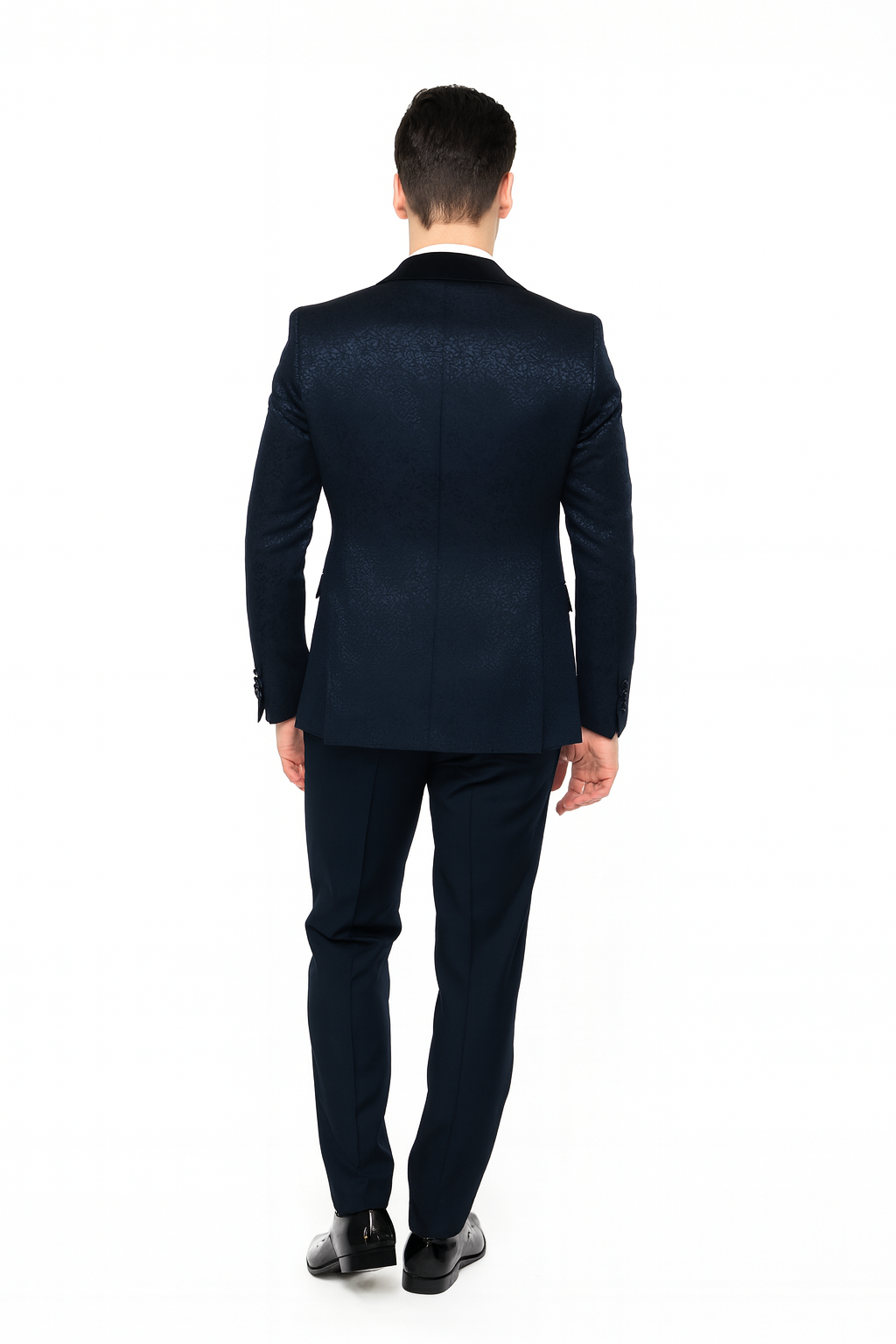 Navy Jacquard Tuxedo with Velvet Lapel - 3 Piece