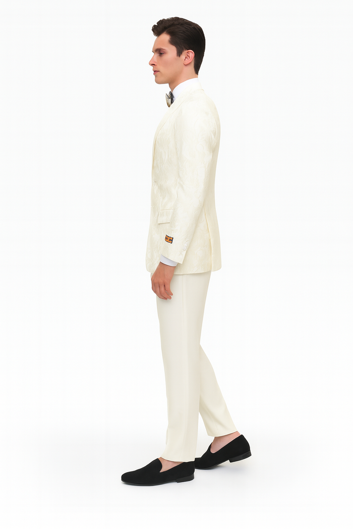 Ivory Floral Embroidered Tuxedo Jacket for Men