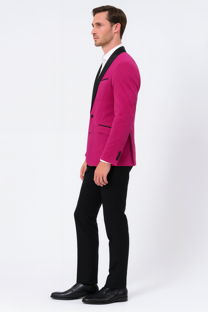 Men’s Fuchsia Tuxedo Blazer with Satin Lapel
