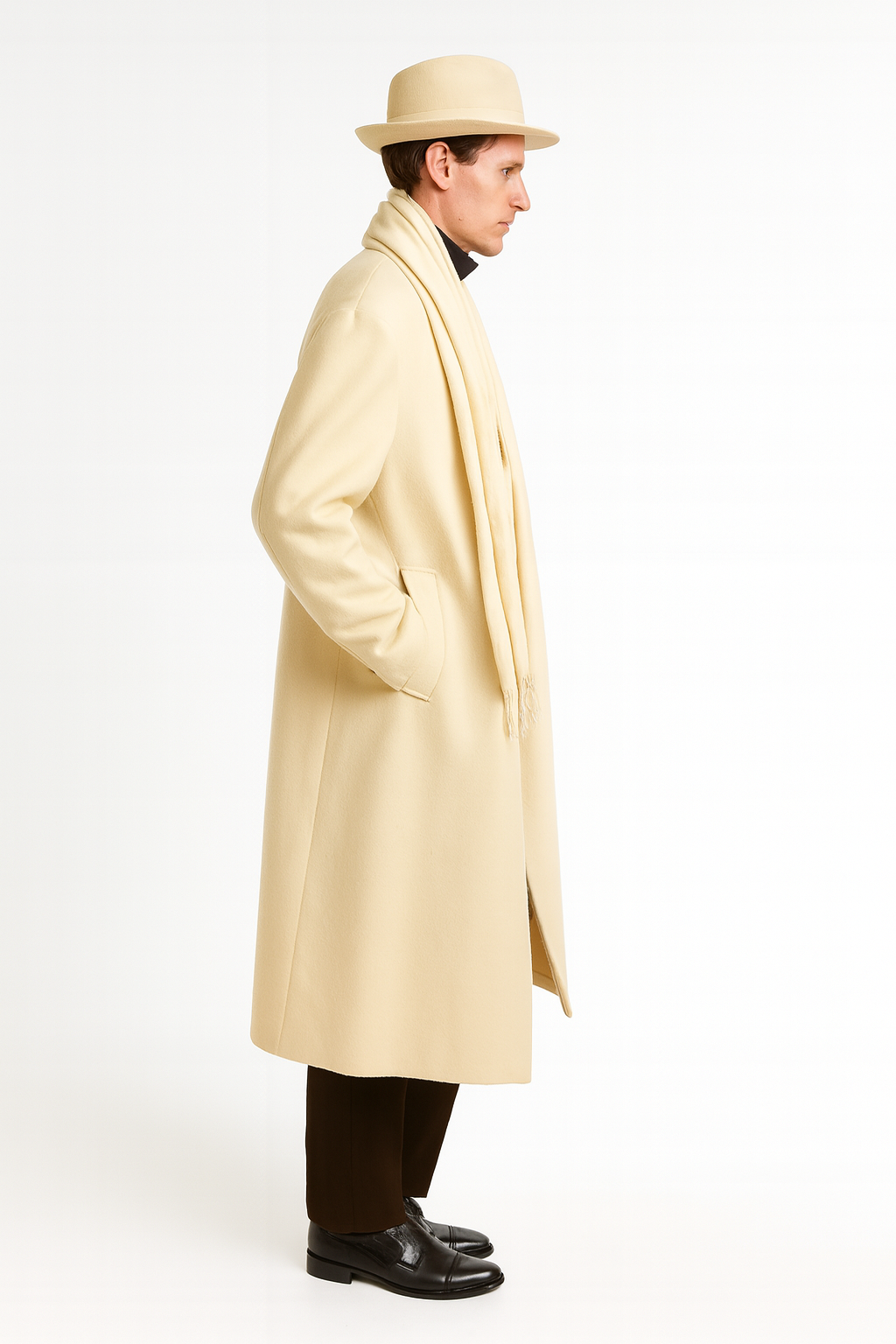 Men’s Long Wool Overcoat in Ivory