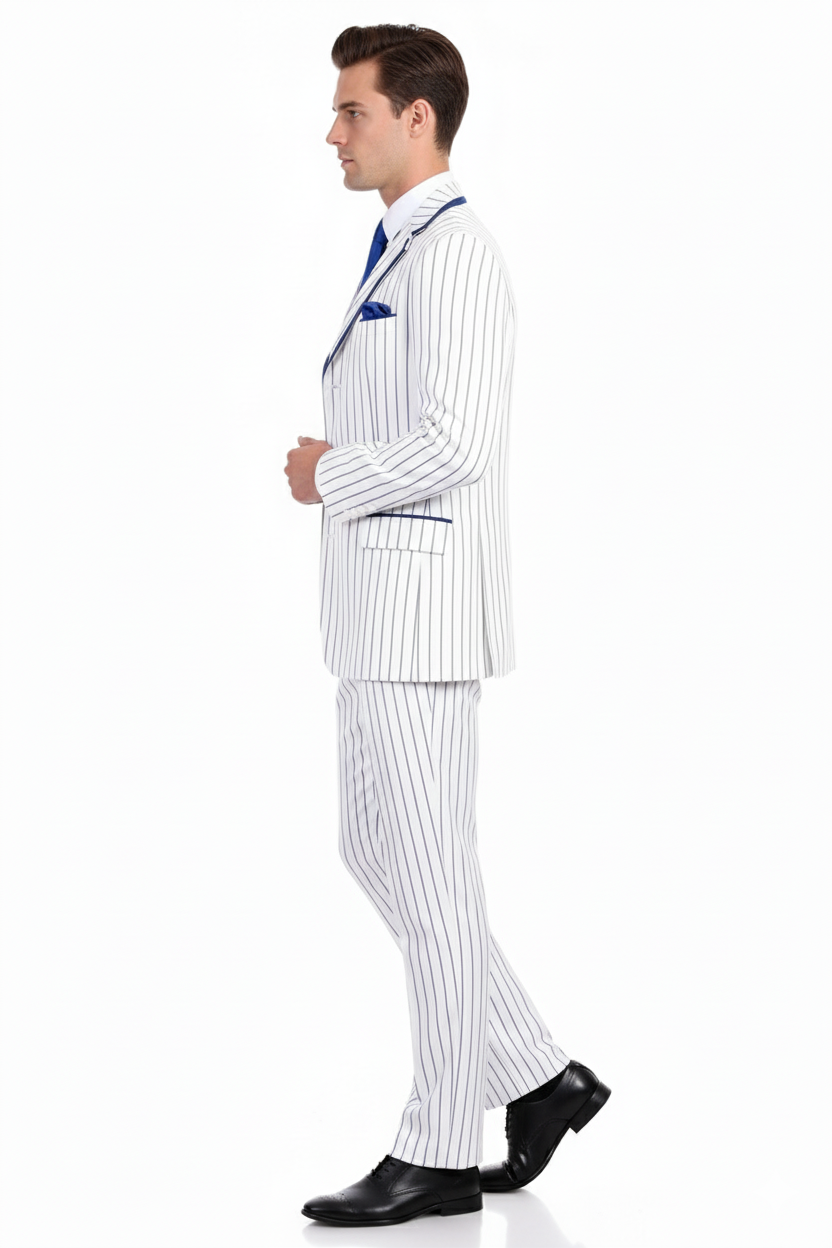 White and Royal Blue Pinstripe 3-Piece Suit