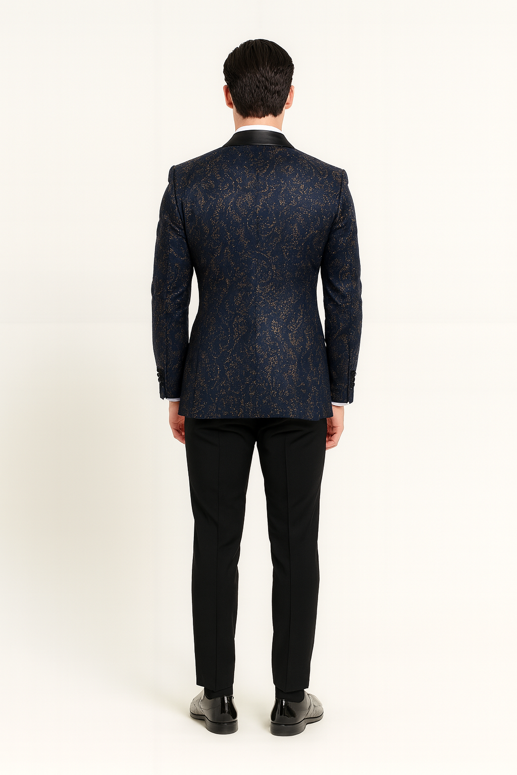 Navy Blue Sequin Tuxedo Jacket with Satin Lapel