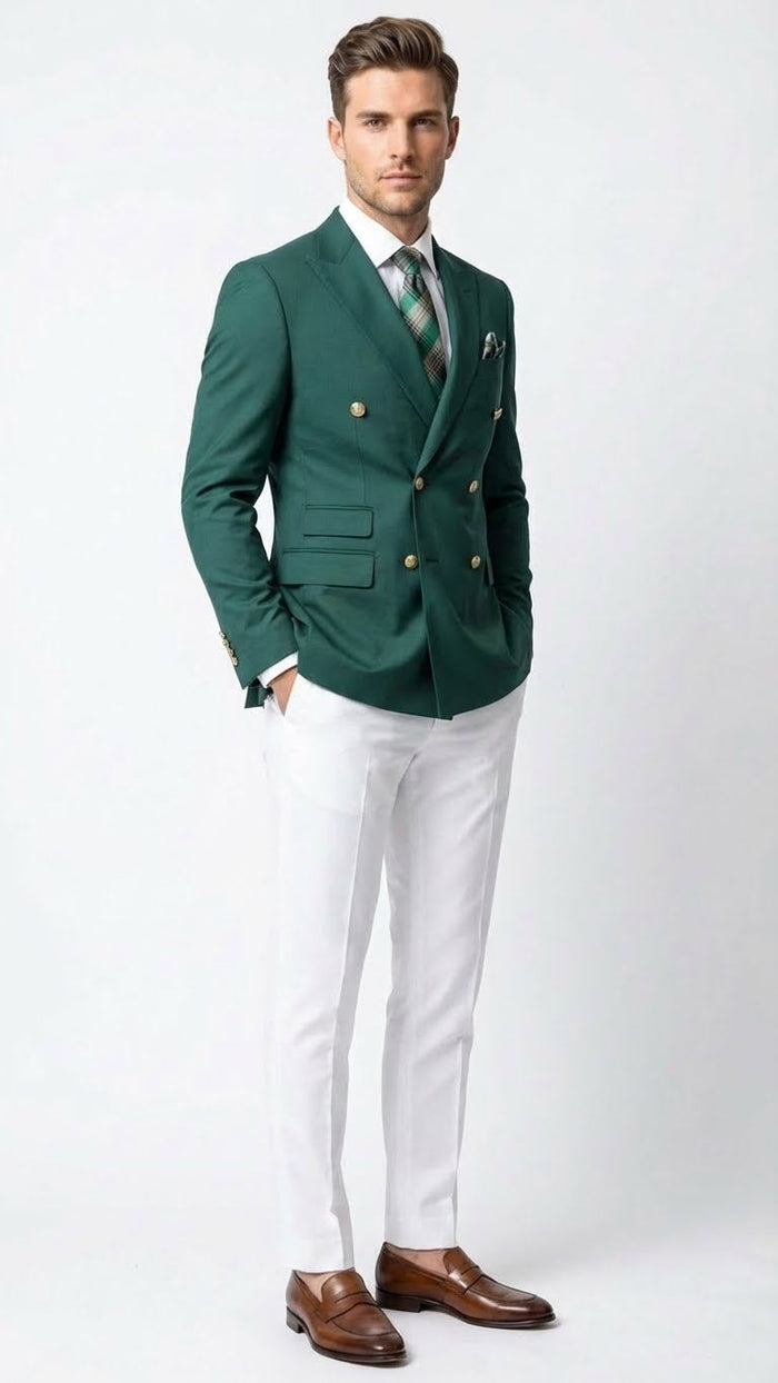 Men’s Dark Green Double Breasted Blazer – Hunter Olive Green Sport Jacket coat