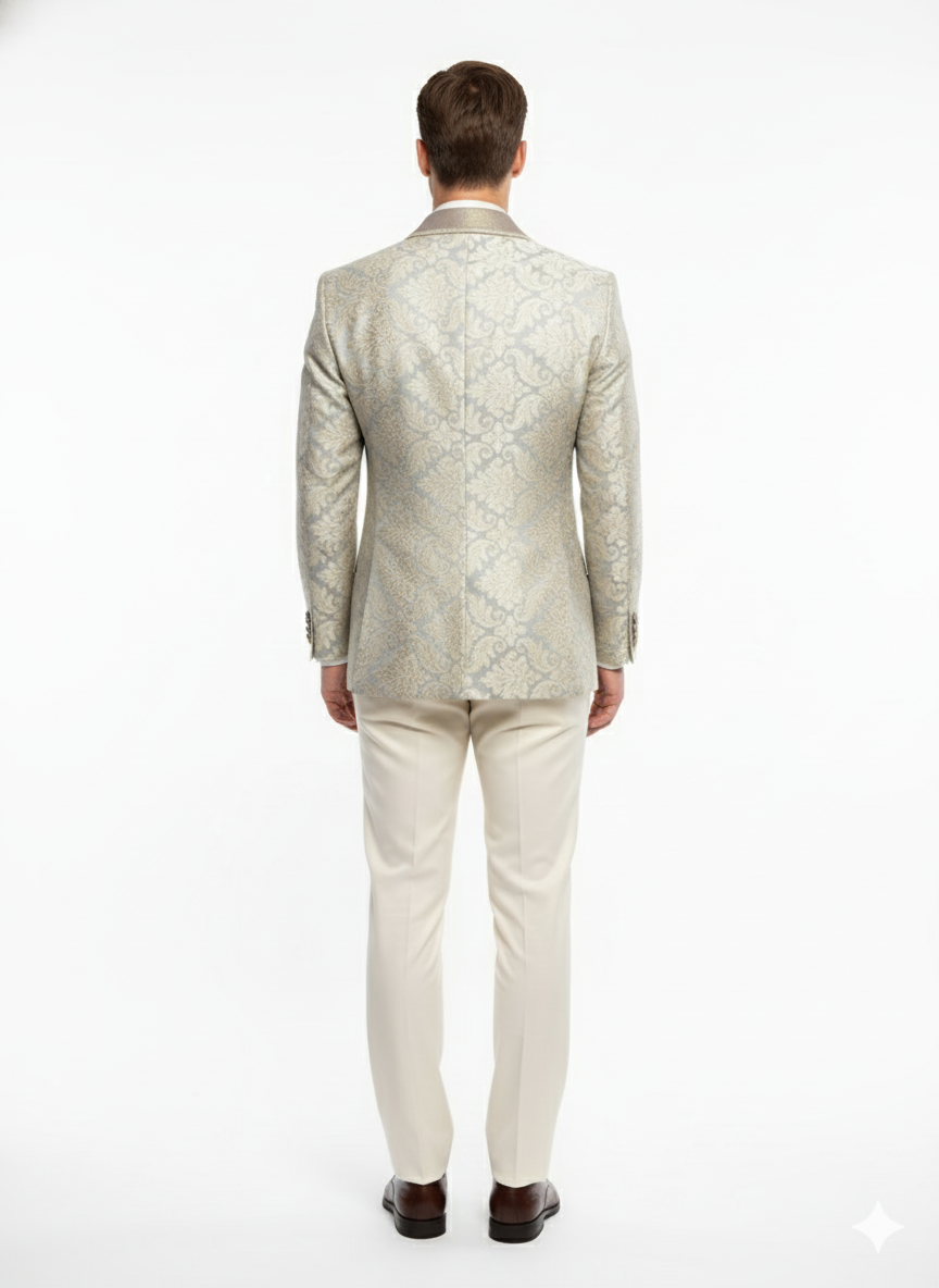 Champaign Silver & Cream Embroidered Luxury Blazer