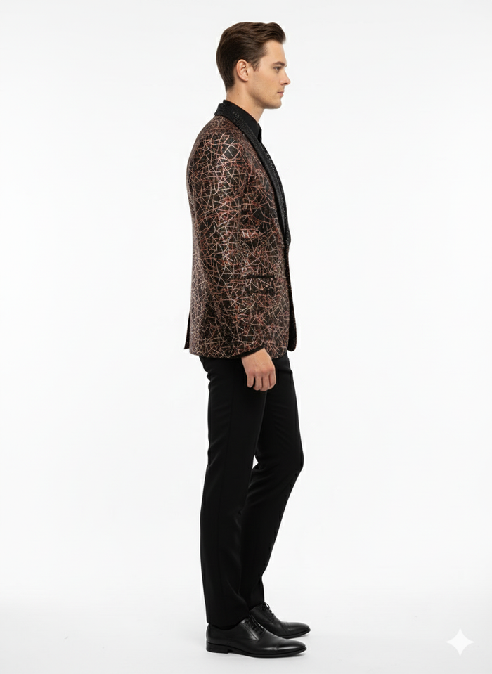 Men’s Black Blazer with Red & Gold Pattern