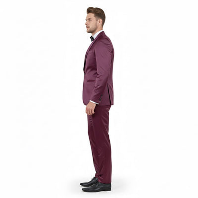 Burgundy Slim Fit Sateen Tuxedo with Shawl Lapel