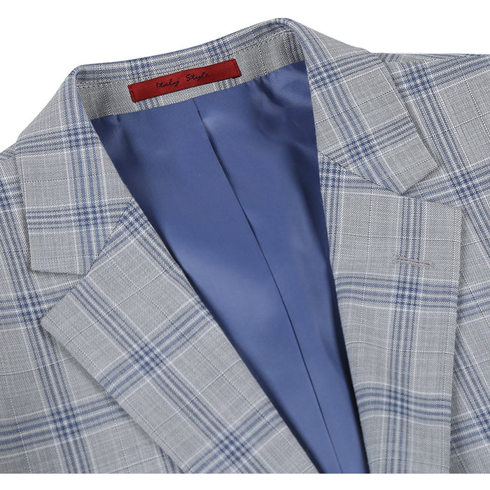 Men's Slim Fit Notch Lapel Light Gray Check Suit